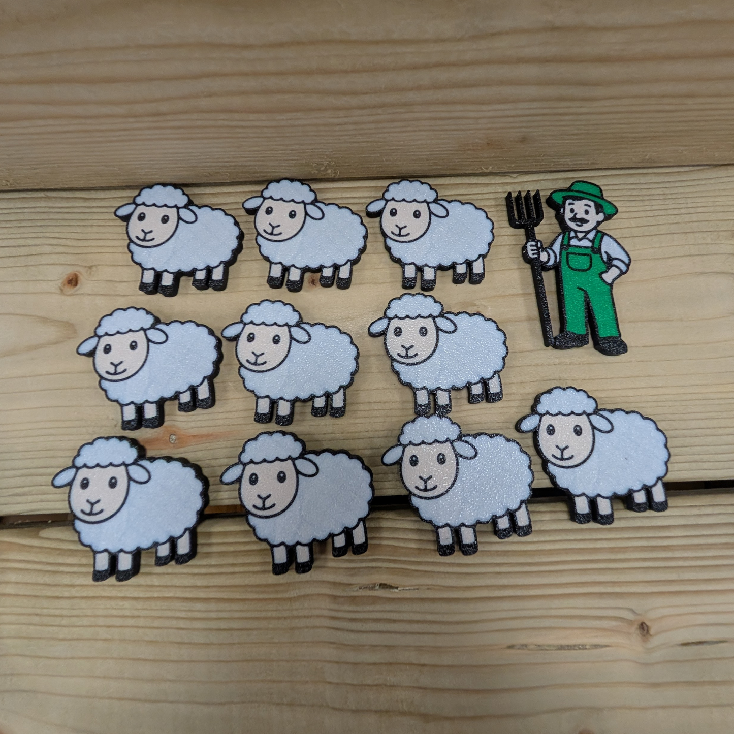 Nursery rhyme counters - 10 Sheep with farmer image