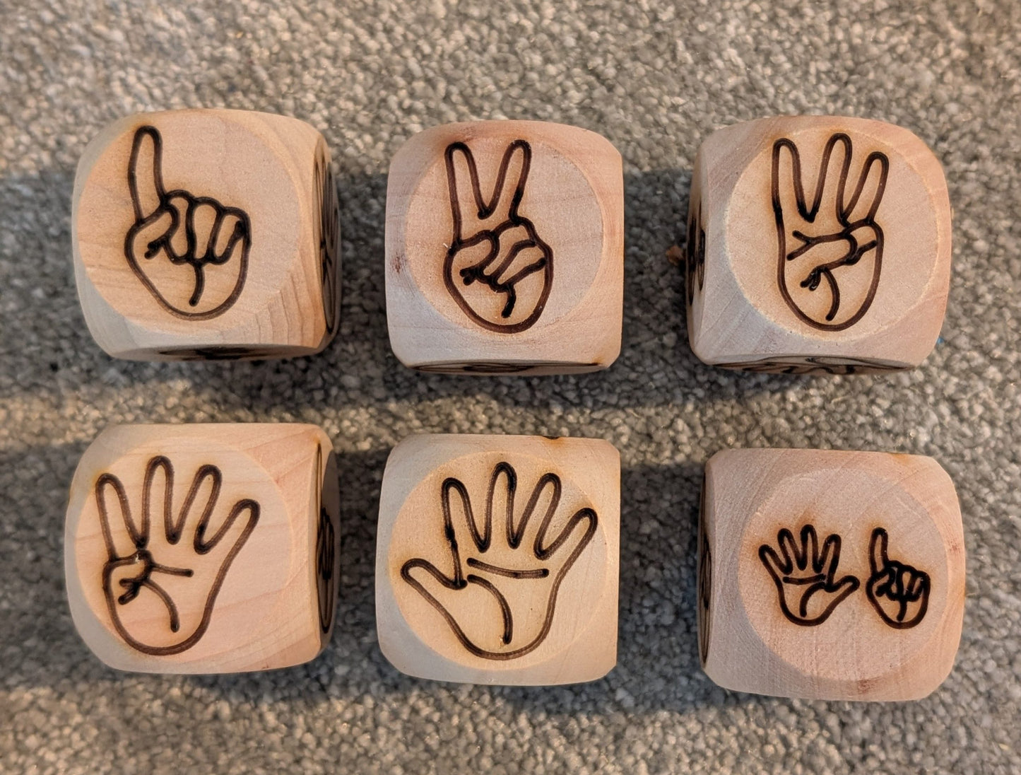Wooden Dice - Counting Fingers 1 to 6 image
